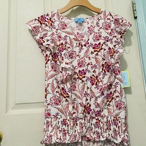CECE Size Small Floral Pink Spring Blouse